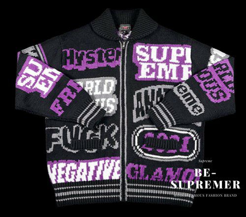 Supreme シュプリーム 21SS HYSTERIC GLAMOUR Logos Zip Up Sweater  ヒステリックグラマーロゴジップアップセーター ブラック | Supremeオンライン通販専門店 Be-supremer