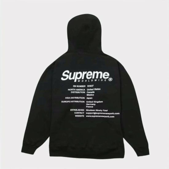 Supreme シュプリーム 2023SS Worldwide Hooded Sweatshirt ワールドワイドフードスウェットパーカー ブラック  黒 | Supreme(シュプリーム)オンライン通販専門店 Be-supremer I 新作2024AW販売中