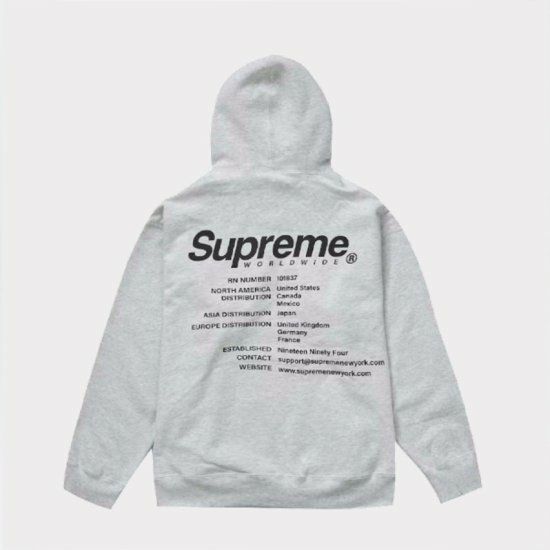 Supreme シュプリーム 2023SS Worldwide Hooded Sweatshirt ワールドワイドフードスウェットパーカー  アッシュグレー | Supreme(シュプリーム)オンライン通販専門店 Be-supremer I 新作2024AW販売中