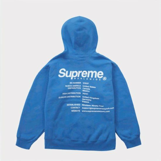 Supreme シュプリーム 2023SS Worldwide Hooded Sweatshirt ワールドワイドフードスウェットパーカー ブルー 青  | Supreme(シュプリーム)オンライン通販専門店 Be-supremer I 新作2024AW販売中