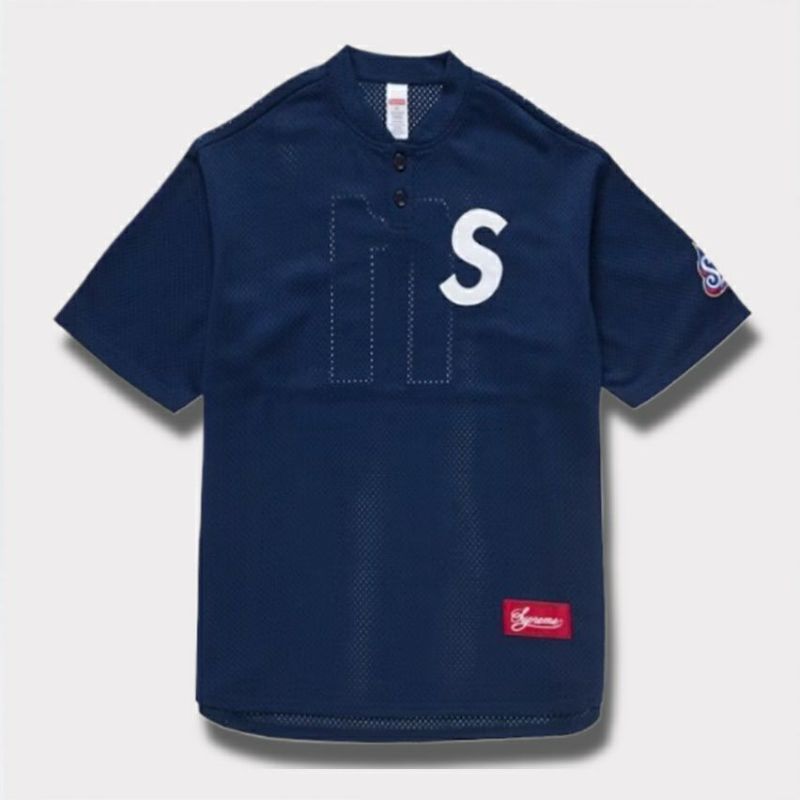 新作 supreme s logo baseball henley ネイビー1