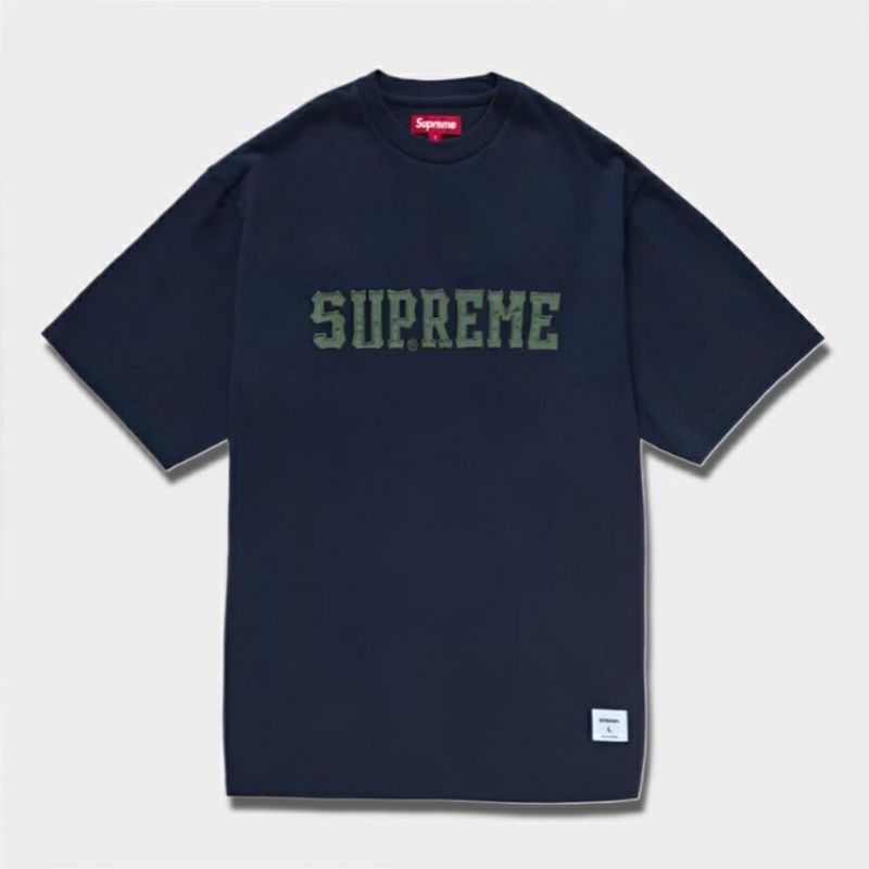 新作 supreme twill qpplique ss top tee ネイビー