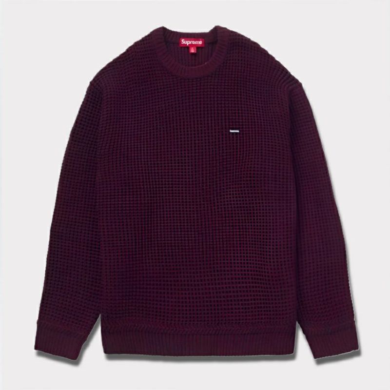 sureme 新作 24aw waffle small box sweater バーガンディメランジ