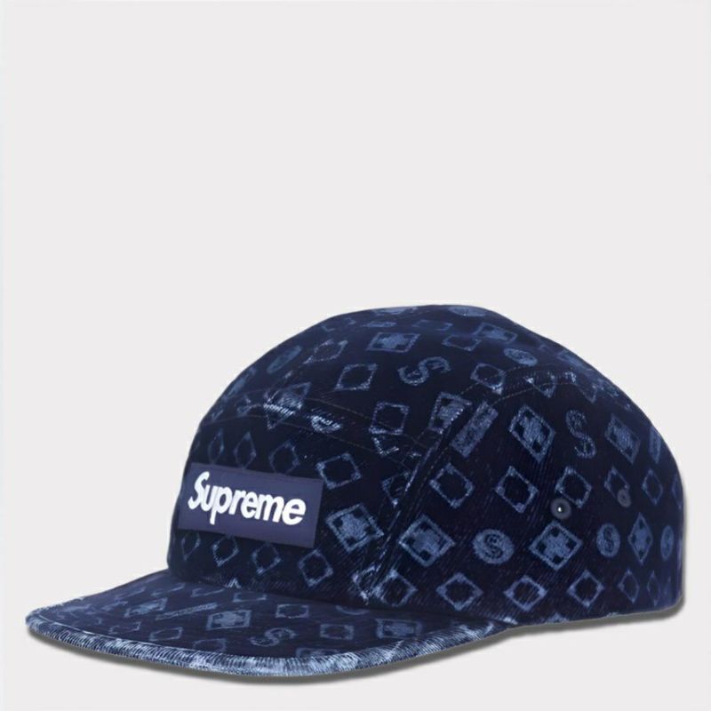 新作 Supreme シュプリーム 2024AW Flocked Denim Camp Cap フロックドデニムキャンプ キャップ ブルー 青1