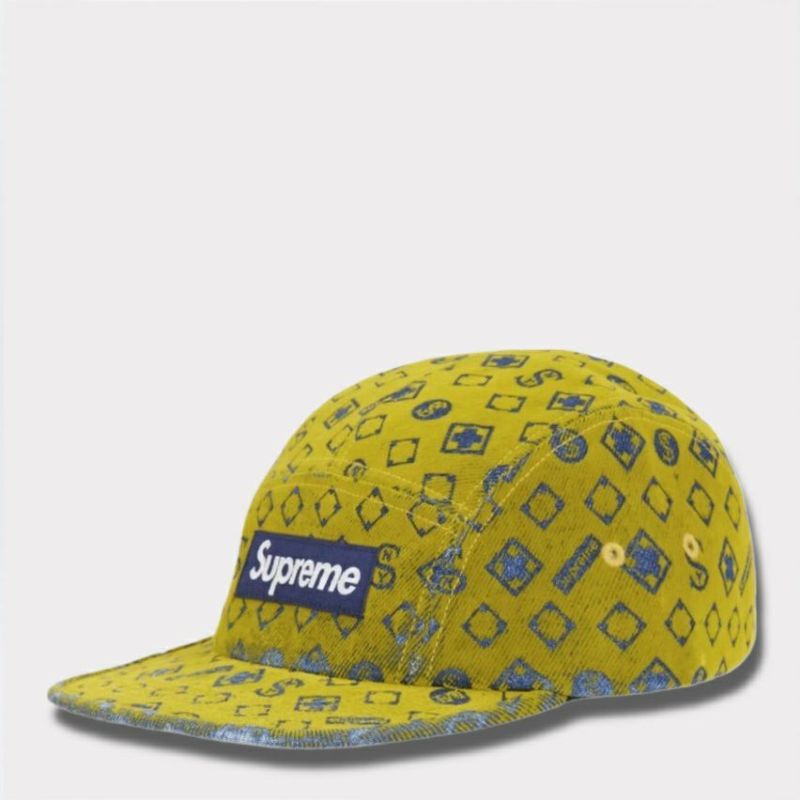 新作 Supreme シュプリーム 2024AW Flocked Denim Camp Cap フロックドデニムキャンプ キャップ マスタード1