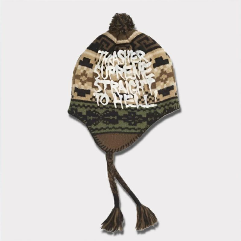 Supreme シュプリーム 2024AW Thrasher Earflap Beanie スラッシャーイヤーフラップビーニー ニット帽 ブラウン 茶