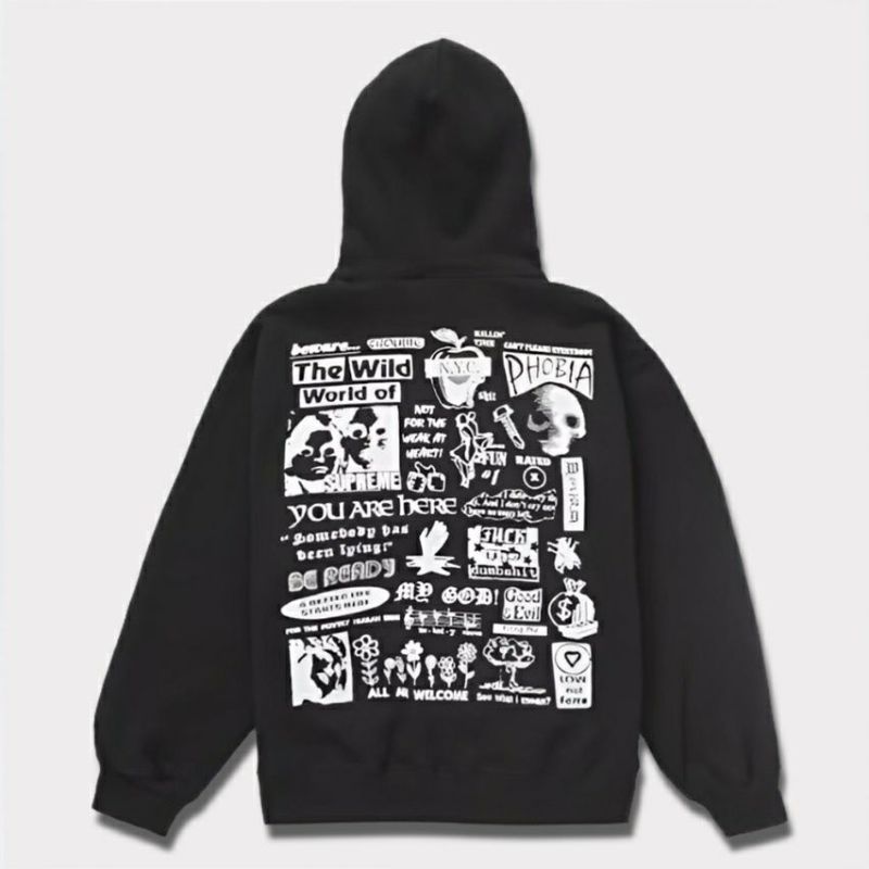 Supreme シュプリーム 2024AW Wild Embroidered Hooded Sweatshirt ワイルドエンブロイダードフードパーカー  ブラック 黒