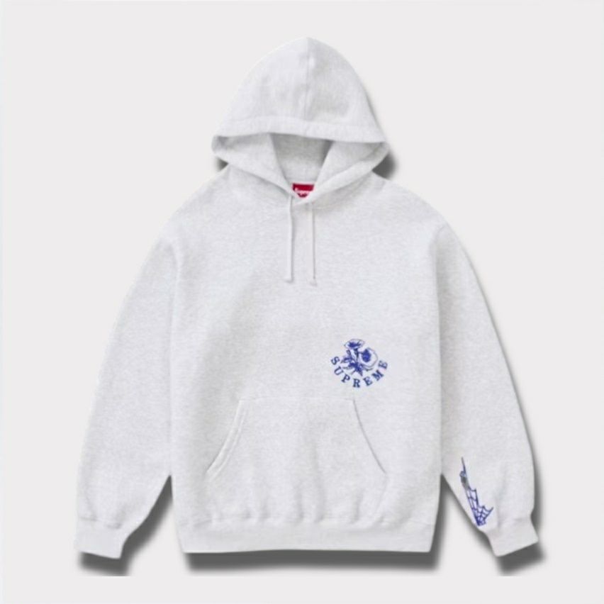 Supreme シュプリーム 2024AW Wild Embroidered Hooded Sweatshirt ワイルドエンブロイダードフードパーカー アッシュグレー 灰