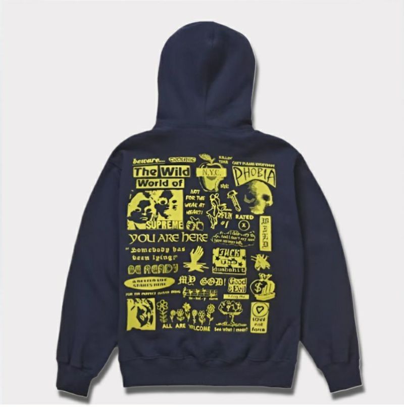 Supreme シュプリーム 2024AW Wild Embroidered Hooded Sweatshirt ワイルドエンブロイダードフードパーカー ネイビー 紺