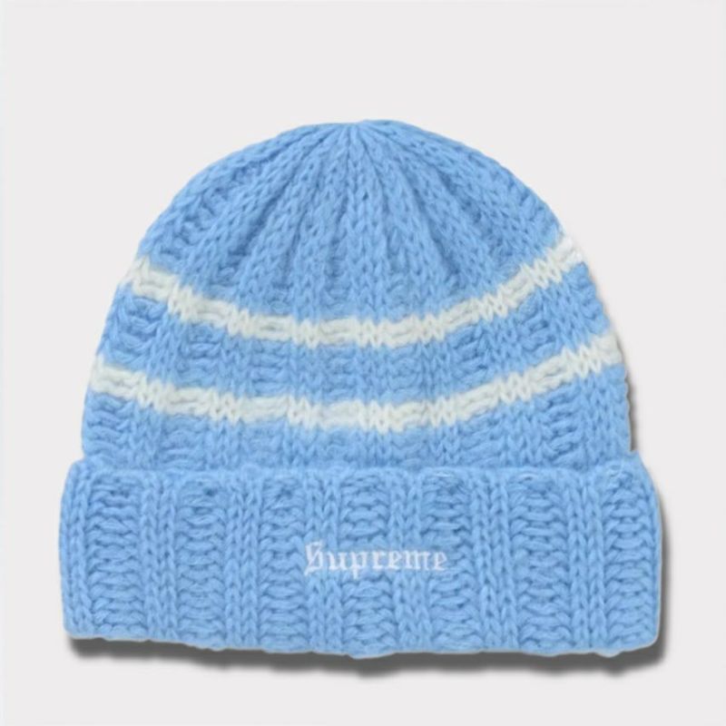 Supreme シュプリーム 2024AW Brushed Stripe Beanie ブラッシュストライプビーニー ニット帽　ライトブルー