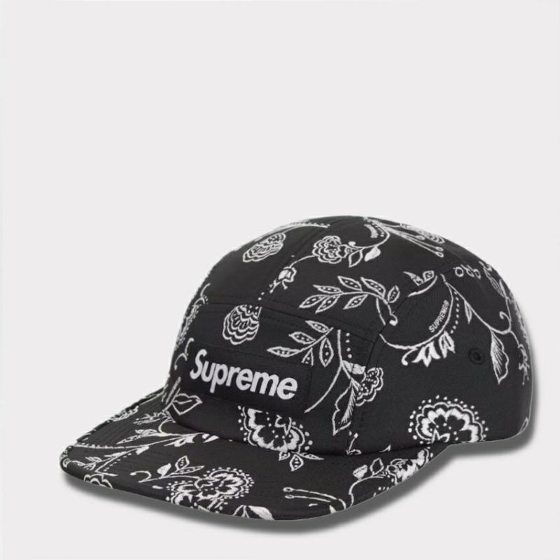 Supreme シュプリーム 2025SS Floral Jacquard Camp Cap フローラルジャガードキャンプキャップ ブラック　黒