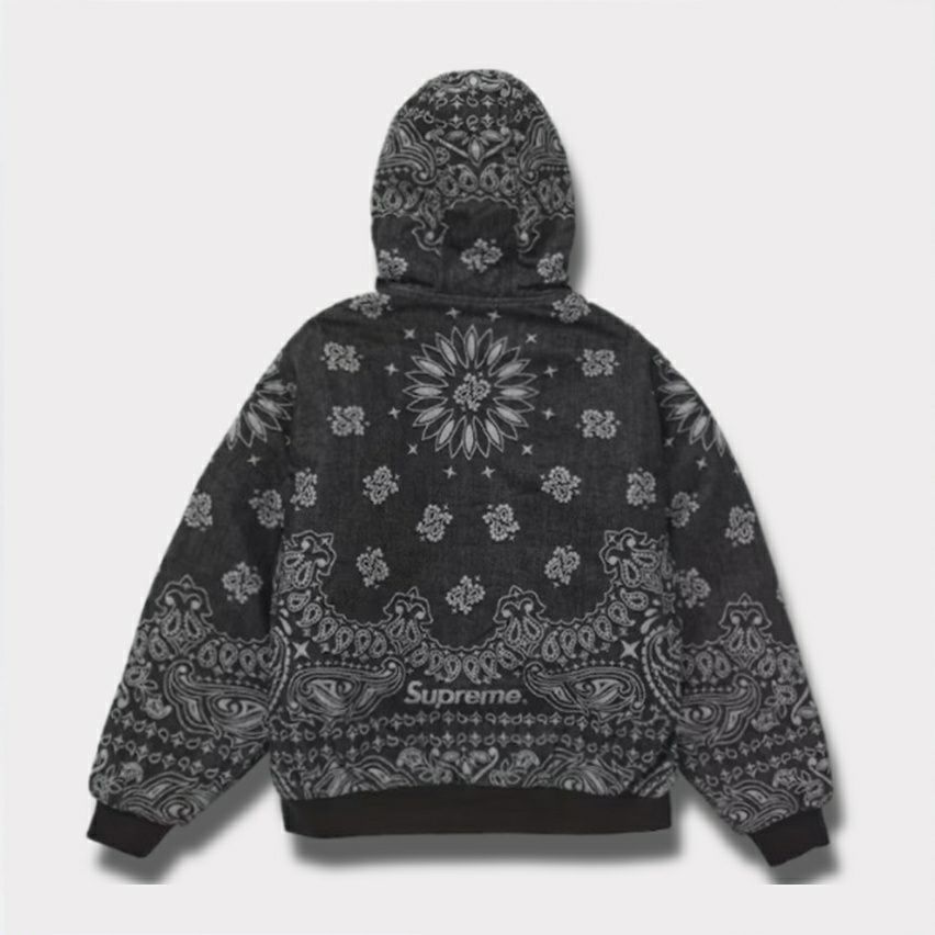 Supreme シュプリーム 2025SS Bandana Jacquard Denim Hooded Work Jacket バンダナジャガードデニムフードワークジャケット ブラック 黒1