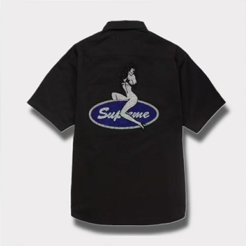 Supreme シュプリーム 2025SS Rhinestone Pin Up S/S Work Shirt ラインストーンピンナップショートスリーブワークシャツ　ブラック 黒