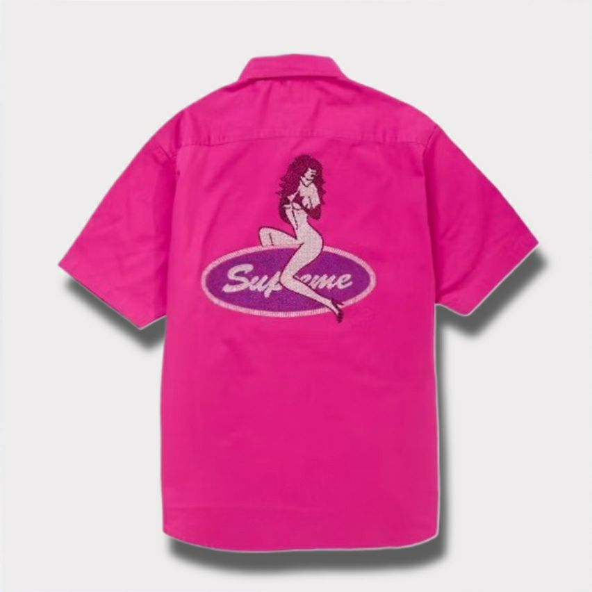 Supreme シュプリーム 2025SS Rhinestone Pin Up S/S Work Shirt ラインストーンピンナップショートスリーブワークシャツ　フーシャ