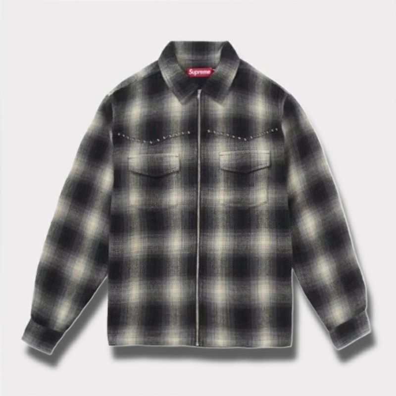 Supreme シュプリーム 2025AW Studded Shadow Plaid Zip Up Shirt スタッズ シャドウプレイド ジップアップシャツ ブラック