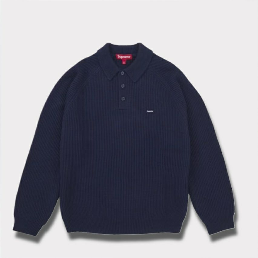 16AW Supreme L/S KNIT POLO SHIRTS ネイビー Supreme Cable Knit