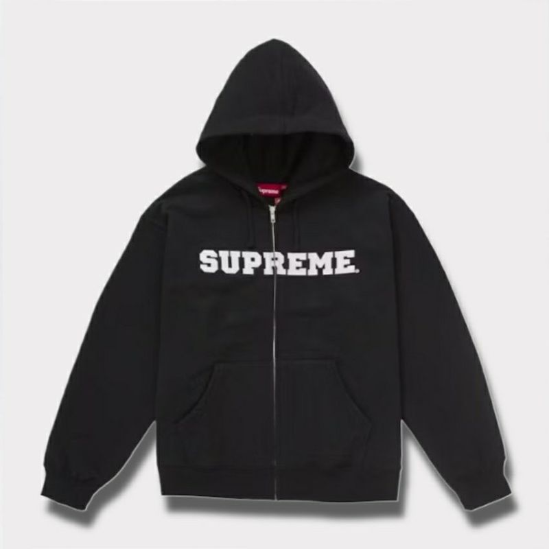 Supreme シュプリーム 2025AW Collegiate Applique Zip Up Hooded Sweatshirt　カレッジエイト アップリケ ジップアップ フードパーカー ブラック