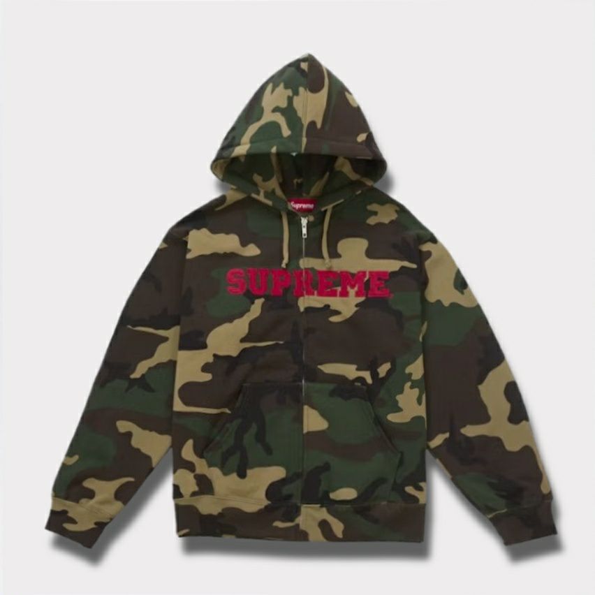 Supreme シュプリーム 2025AW Collegiate Applique Zip Up Hooded Sweatshirt　カレッジエイト アップリケ ジップアップ フードパーカー ウッドランドカモ