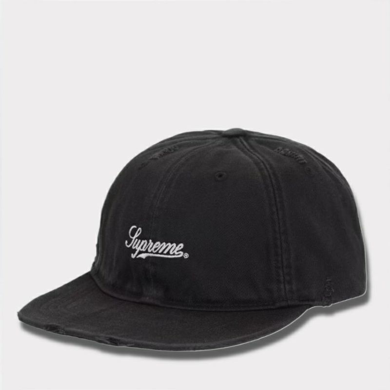 Supreme シュプリーム 2025AW Distressed Script 6-Panel　ディストレスト スクリプト 6パネルキャップ ブラック
