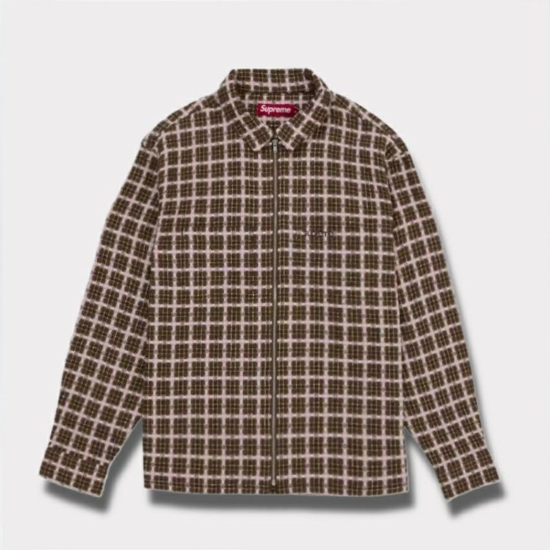 Supreme シュプリーム 2025AW Metallic Plaid Zip Up Shirt メタリック プレイド ジップアップ シャツ　ブラウン