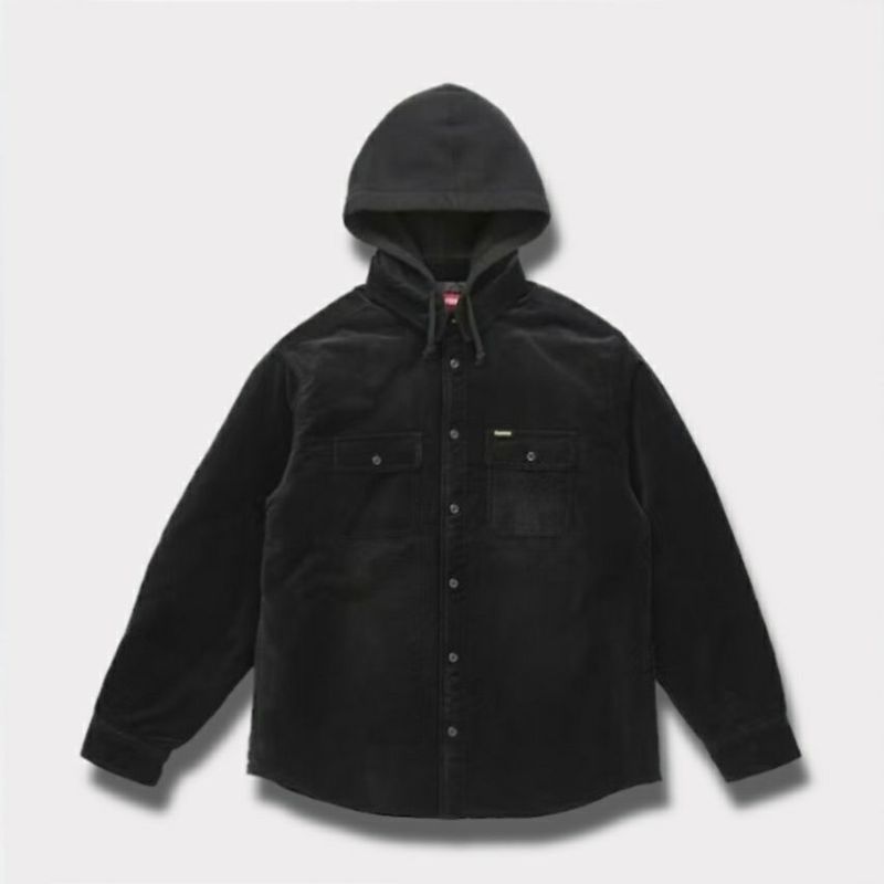 【希少】Supreme シュプリーム ベルベット ベロア トップス ブラックＬ Supreme シュプリーム 2025AW Quilted Lined Hooded Velvet Shirt