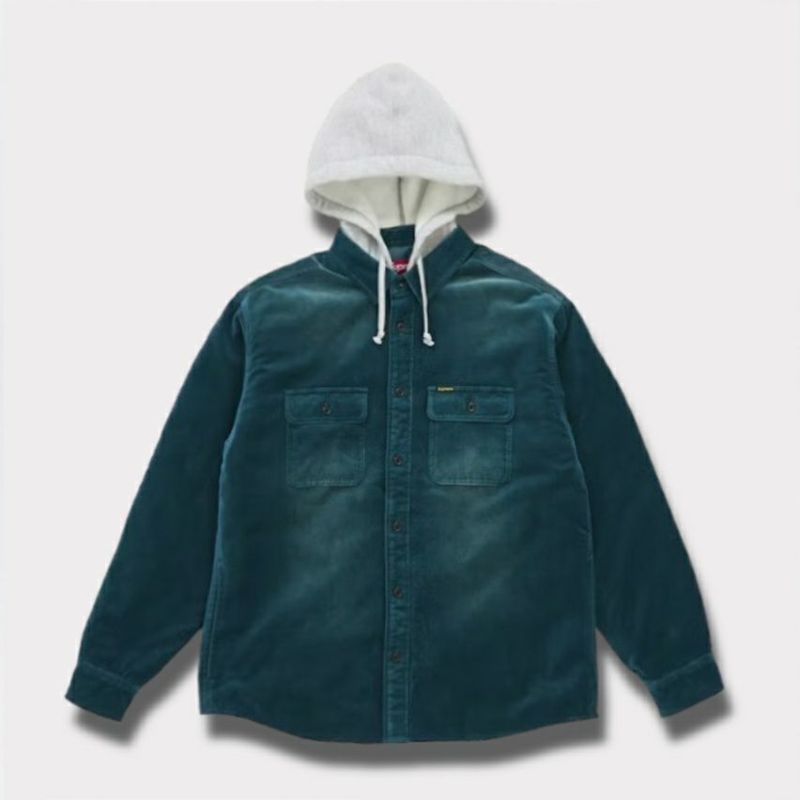  Supreme シュプリーム 2025AW Quilted Lined Hooded Velvet Shirt キルティング ラインド フード ベルベット シャツ ティール