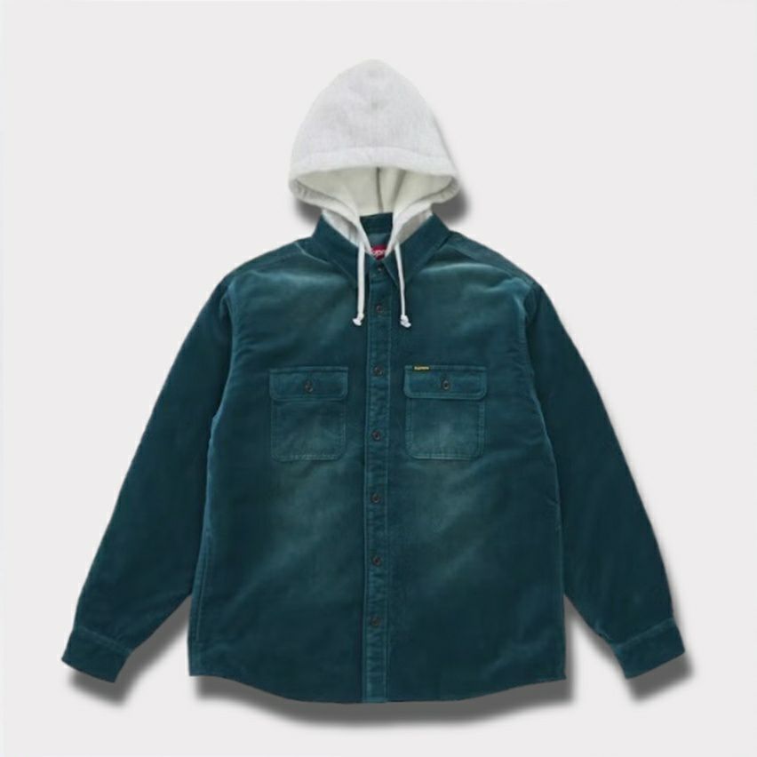  Supreme シュプリーム 2025AW Quilted Lined Hooded Velvet Shirt キルティング ラインド フード ベルベット シャツ ティール