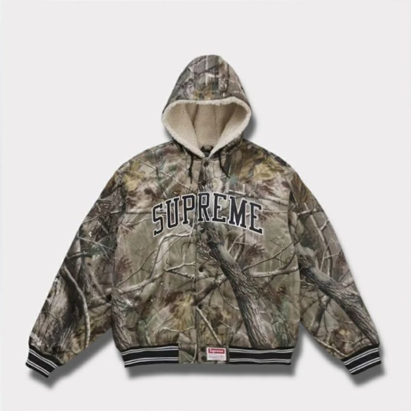 Supreme シュプリーム 2025AW Mitchell & Ness Lined Hooded Satin Varsity Jacket ミッチェルアンドネス ラインド フーデッド サテン バーシティジャケット リアルツリーAPカモ